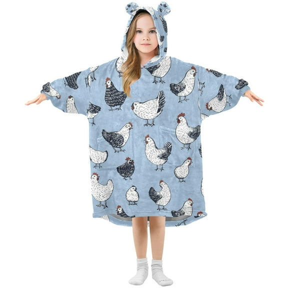 joogoo Wearable Blanket Hoodie for Retro Cartoon Chickens Oversized Sherpa Hooded 3-14 YR M