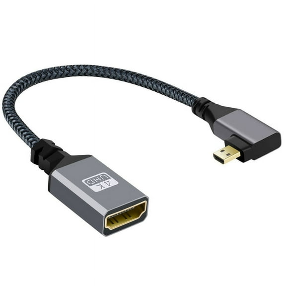 Xiwai 4K Type-D Micro HDMI 1.4 Male 90 Degree Left Angled to HDMI Female Extension Cable for DV MP4 Camera DC Laptop