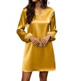 thumbnail image 3 of Lolmot Plus Size Satin A Line Dresses for Women Dressy Casual Long Puff Sleeve V Neck Mini Dress Flowy Fall Wedding Guest Dresses, 3 of 9