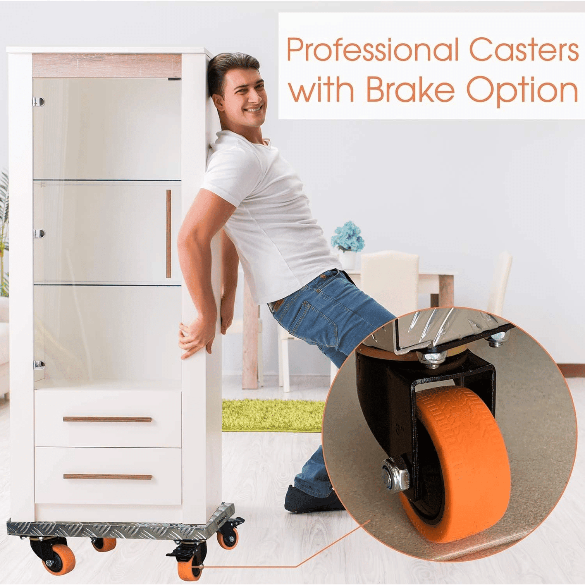 Heavy Duty Furniture Dolly, 18" x 12" Aluminum Moving Cart with 3" TPU Swivel Casters & Brakes, 800 lbs Capacity