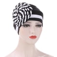 thumbnail image 2 of Caywon Women's India Hat Patchwork Braid Muslim Ruffletrendy Solid Color Ruffle All Packaged Spring Summer Wrap Cap(Black,Free Size), 2 of 2