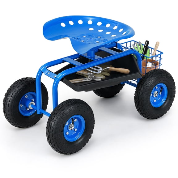Biotree Garden Cart with Heavy Duty Tool Tray-Blue Rolling Outdoor Gardening Work Yard Portable Utility