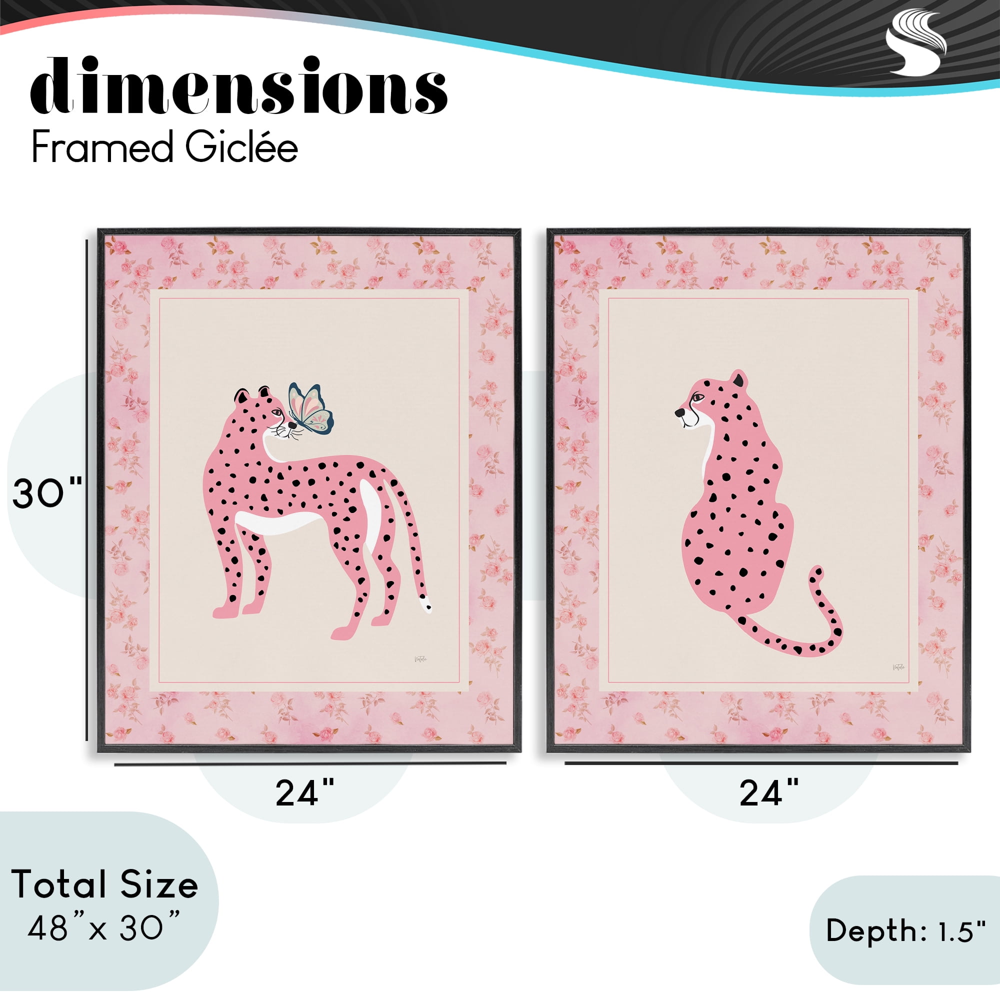 Stupell Industries Pink Leopard & Floral Border 2 Piece Black Framed Giclee Art Set, design by Natalie Carpentieri