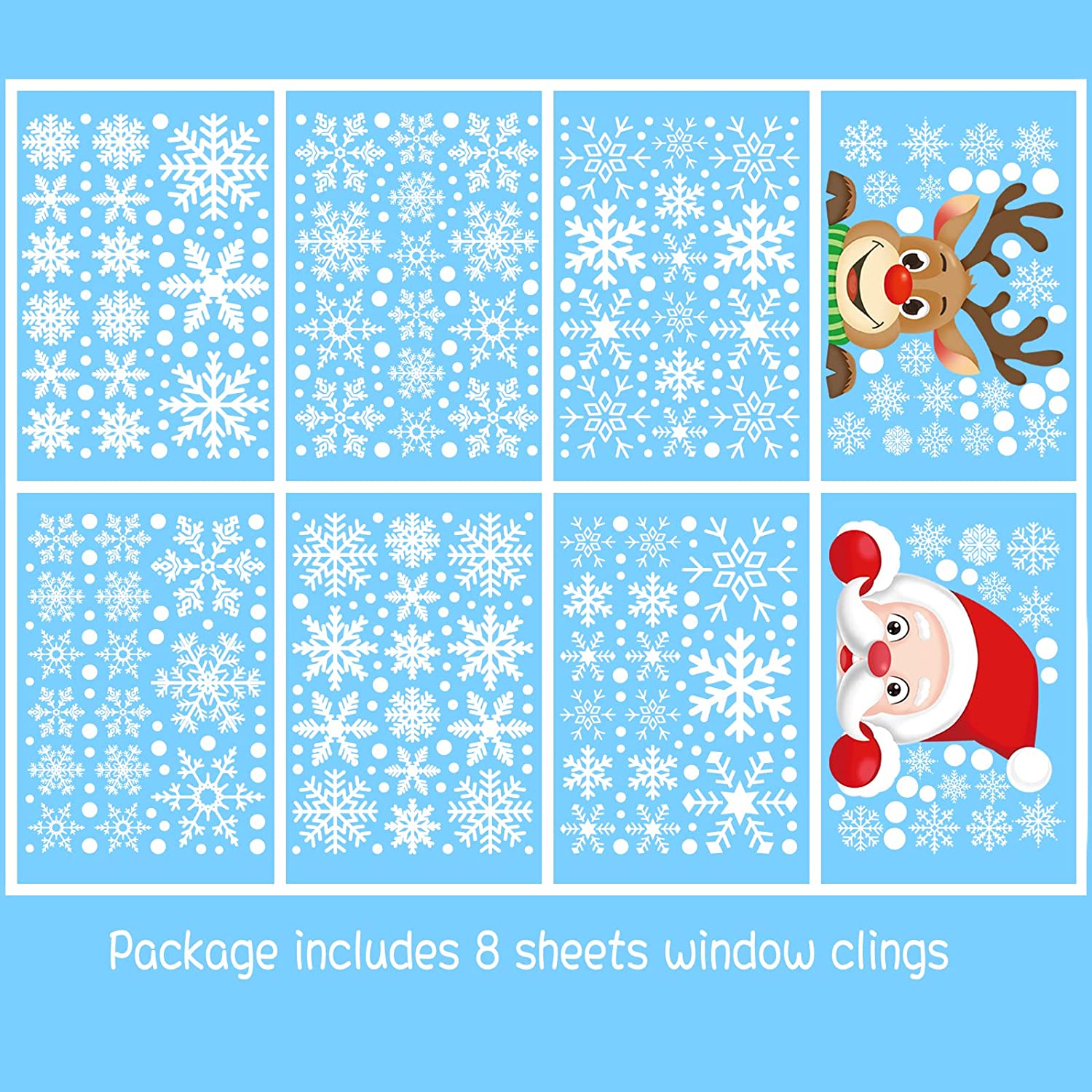Christmas White Snowflakes Window Clings Decal Stickers Ornaments for Winter Frozen New Year Wonderland Decorations Party Supplies(155PCS+, 8 Sheets)