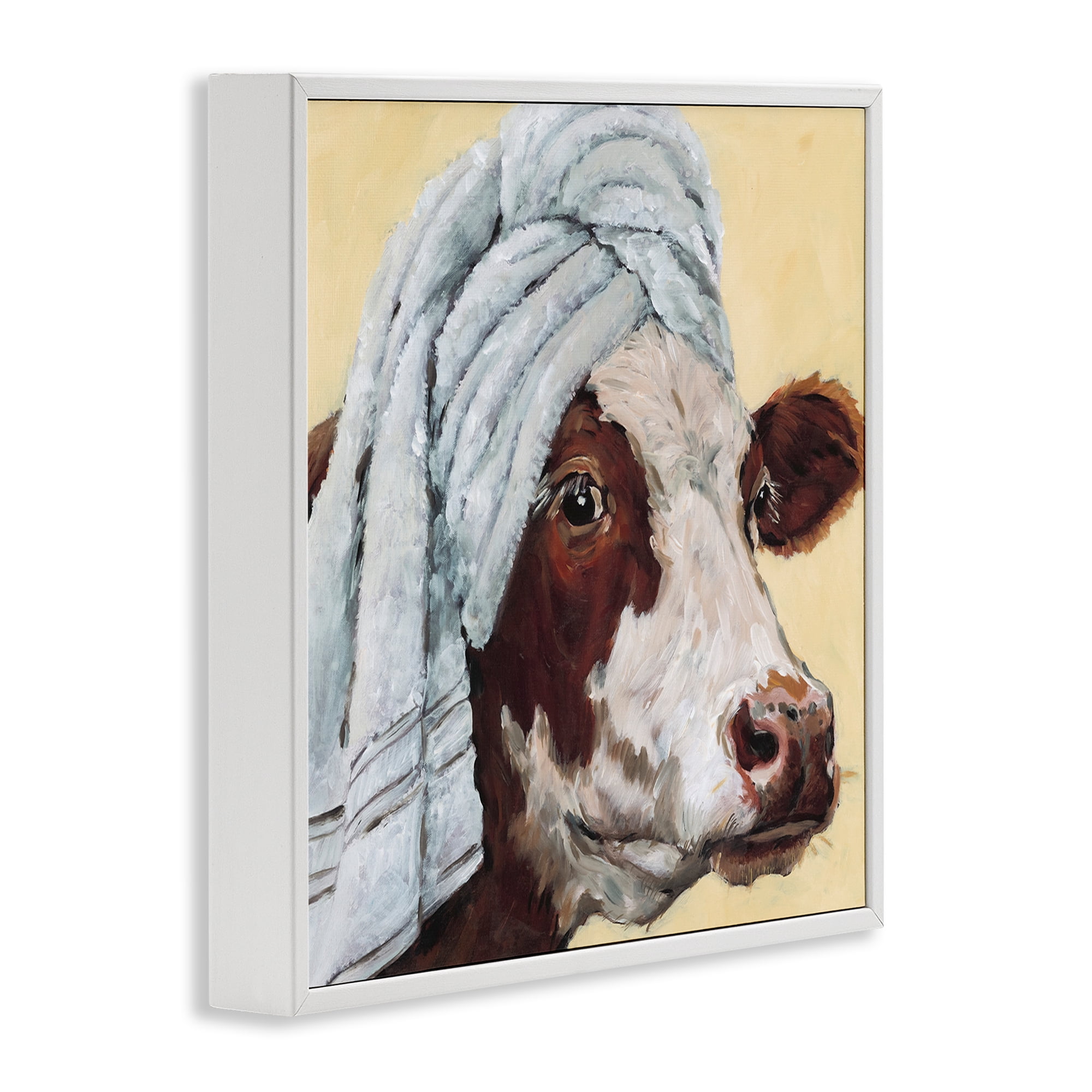 Stupell Industries Cow Spa with Towel White Framed Giclee Art, design by Studio Bautista
