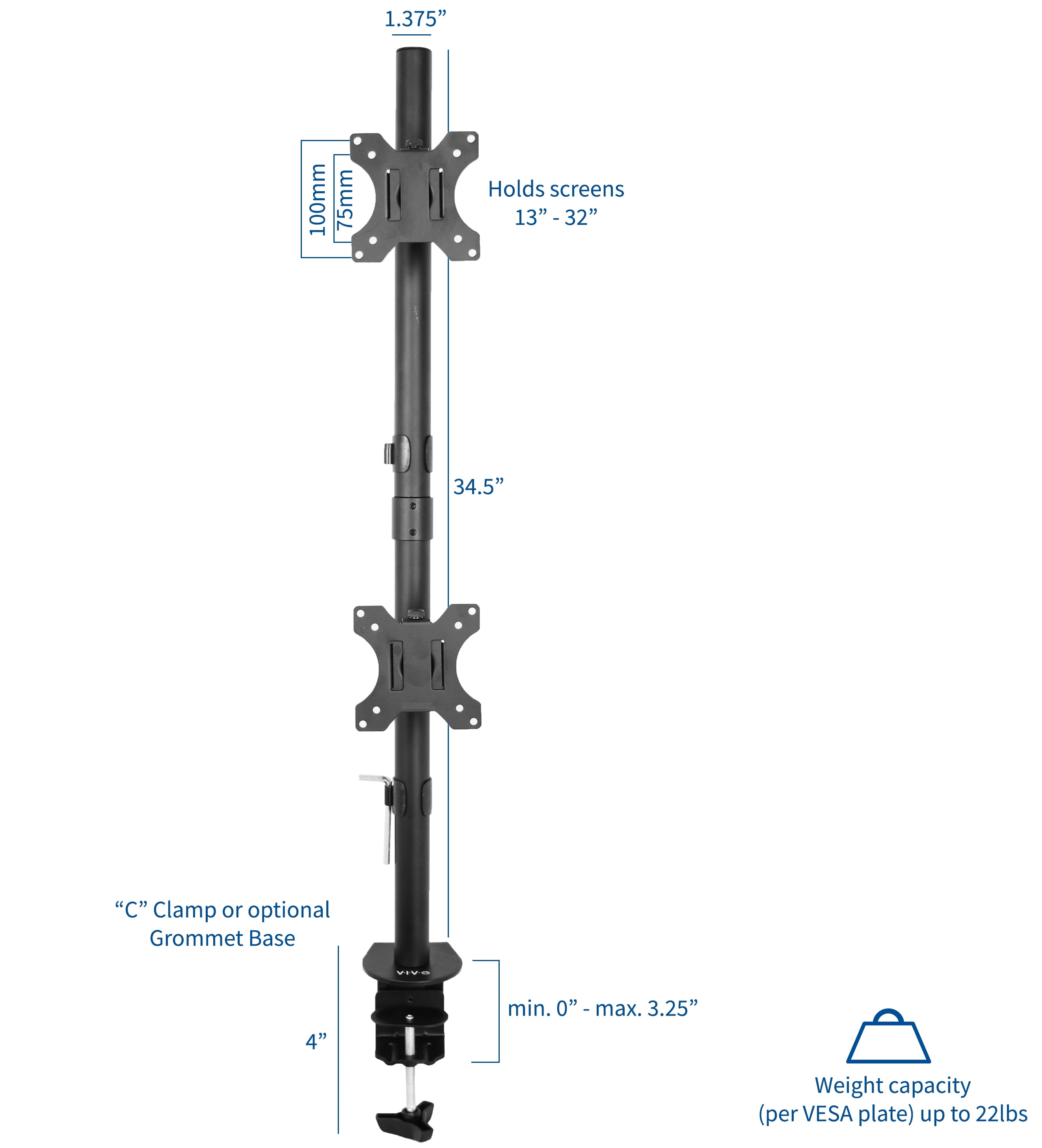 Vivo Dual Lcd Monitor Desk Mount Stand Heavy Duty Stacked