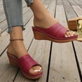 thumbnail image 3 of Women's Wedge Sandals Hollow out Leather Open Toe Orthopedic Slippers Casual Platform Slip on Slides Red Size 7.5, 3 of 8