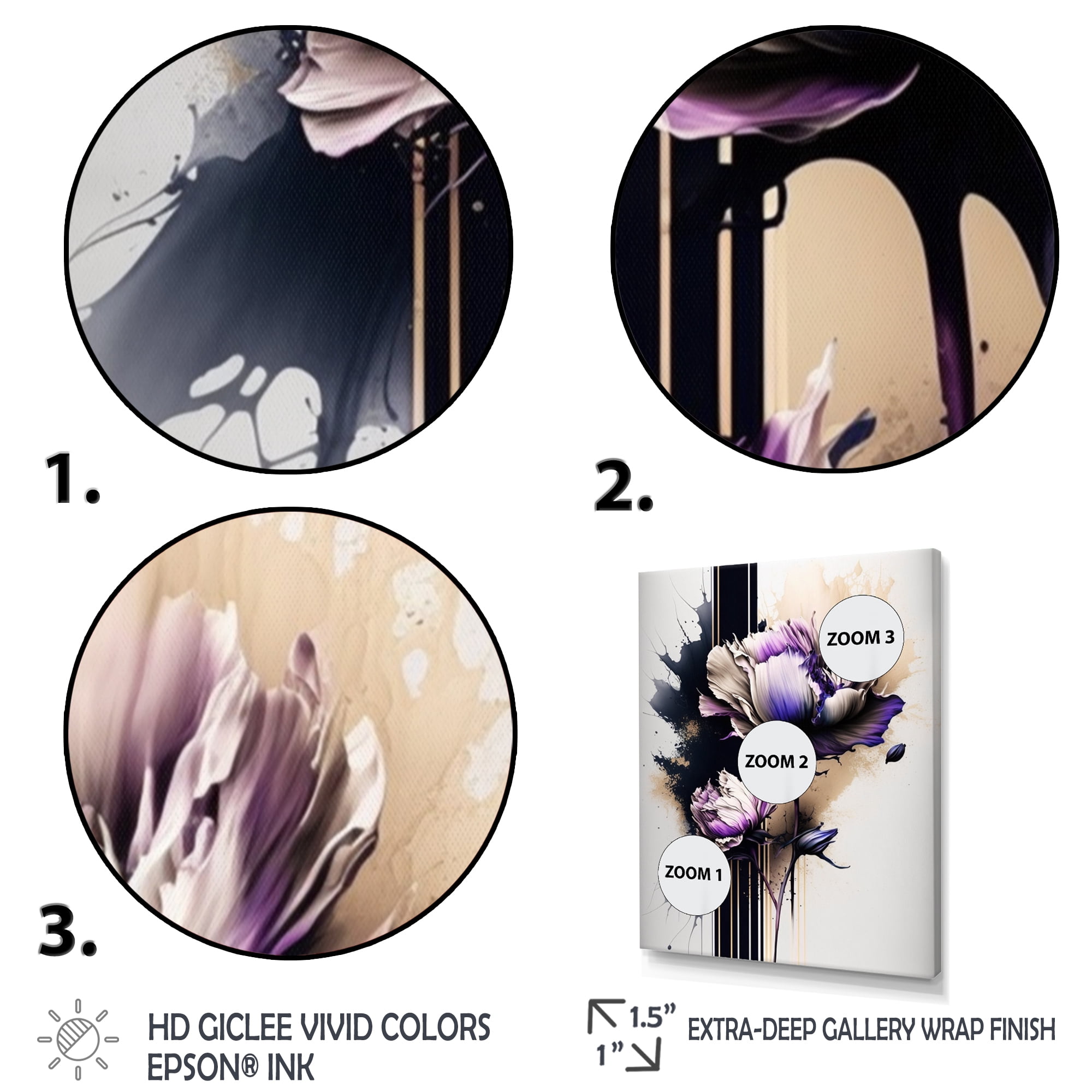 Designart Puple Peony Flower On Abstract Paint III Canvas Wall Art