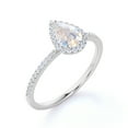 thumbnail image 4 of JeenMata 1.25 Carat Teardrop Rainbow Moonstone and Moissanite Halo Engagement Ring in 18k White Gold over Silver, 4 of 6