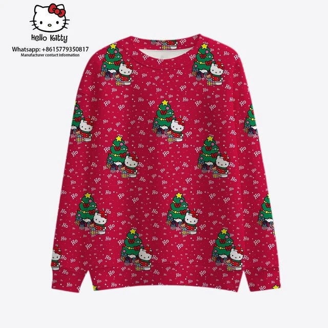 Hello Kitty Mode Urbaine Style Noël 2023 Nouveau Automne Harajuku Col Rond Décontracté Sweat à Manches Longues pour Femmes 2K