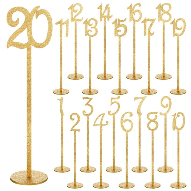 Wisewang Wooden Table Numbers Easy To Read Table Number Cards Guide Guests To Seats Wooden Numbers For Wedding Reception 20 pcs Golden 8.7x35cm