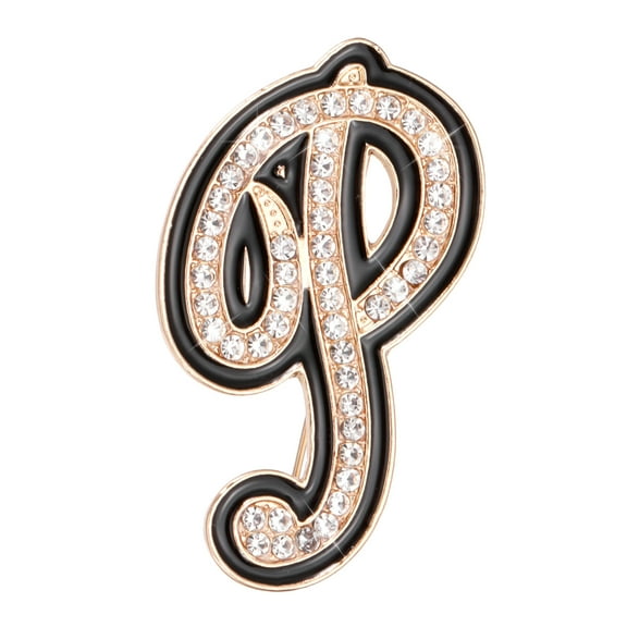 Uxcell Rhinestone Letter Brooch Pins, Initial Letter P Broaches Metal Crystal Alphabet A-Z Lapel Pin Black Edge for Women Jewelry Gift Suit Clothes Hat Dress Coat Craft, Gold Tone
