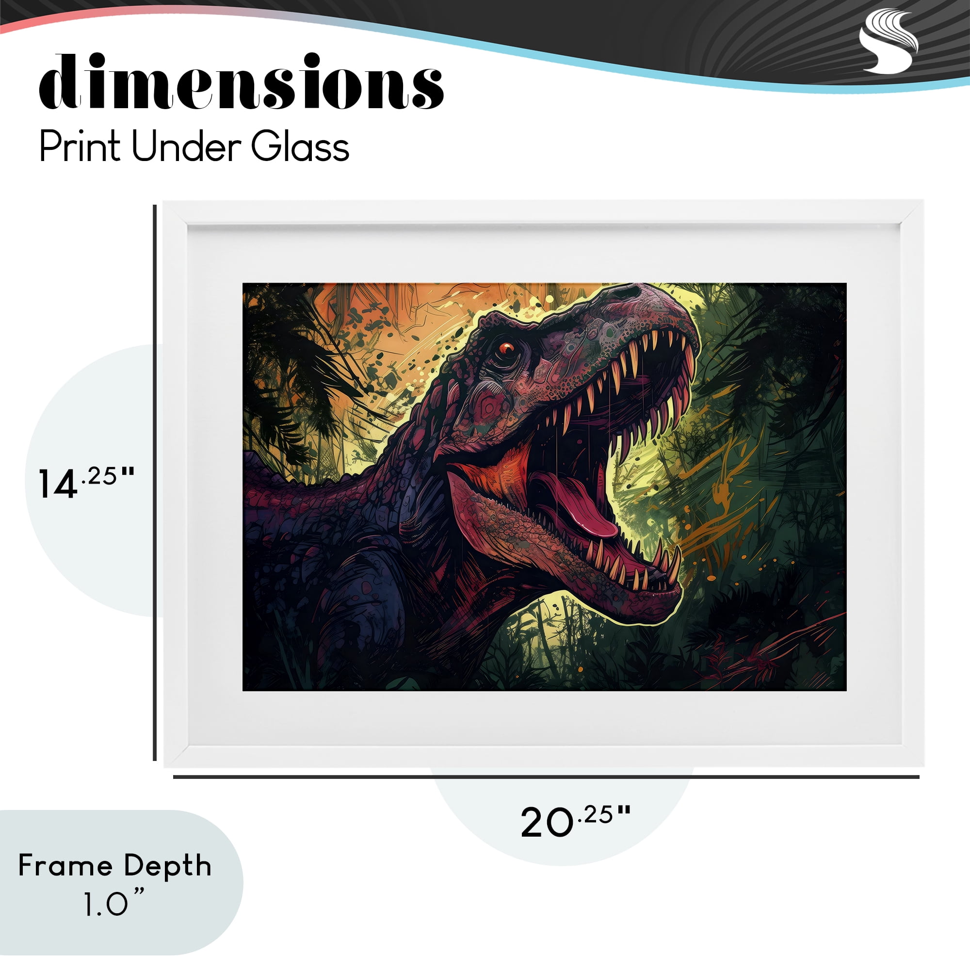 Stupell Industries Dark Roaring T-Rex White Framed Print Under Glass, design by Creative Studio
