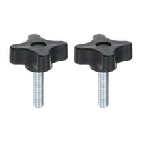 2 Pieces Star Knobs M6 x 25mm Plastic 4-Star Stud Knob Hand Tightening Clamping Screw Handle Black
