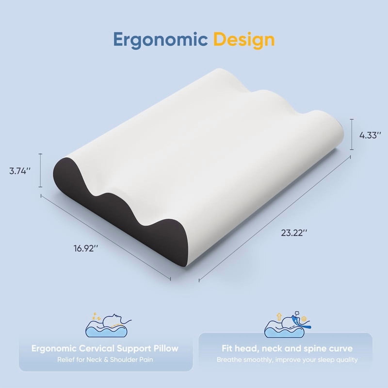 Kelno Memory Foam Pillow Ergonomic Cervical Contour Support with Dual Height Breathable Cooling Washable Cover for Side, Gray