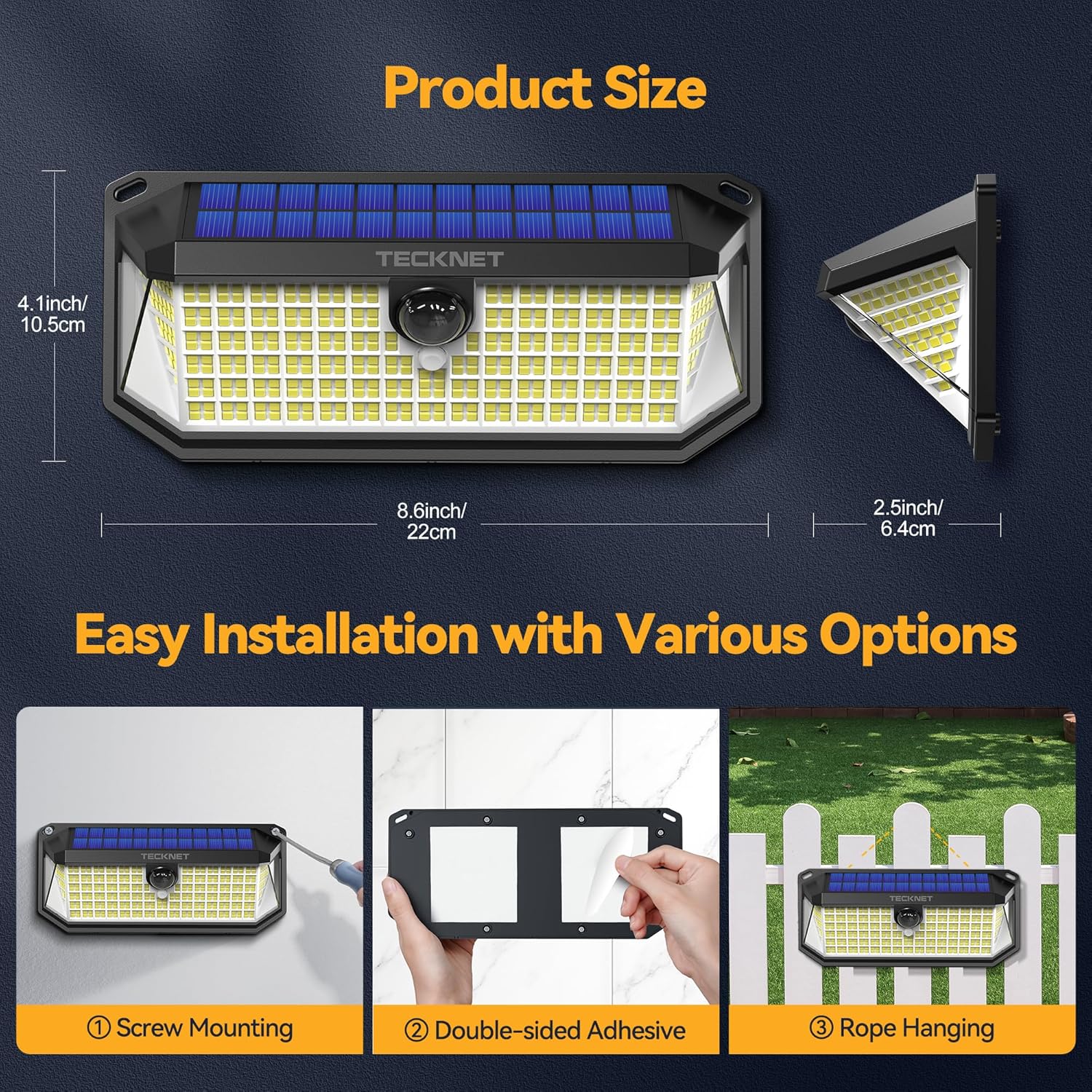Tecknet Basics Solar Lights, 416 LED Motion Sensor, 2 Pack photo 5