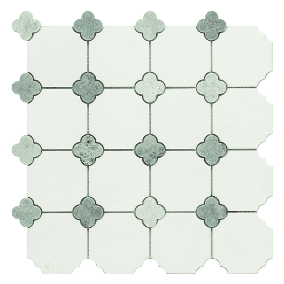 10-Pieces of Thassos White Marble Octagon and Dot Mosaic Wall and Floor Tiles