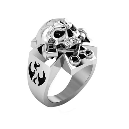 Sturdy Silver Skull Ring with Hardware Details