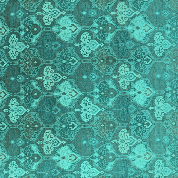 Ahgly Company Indoor Square Oriental Turquoise Blue Industrial Area Rugs, 7' Square