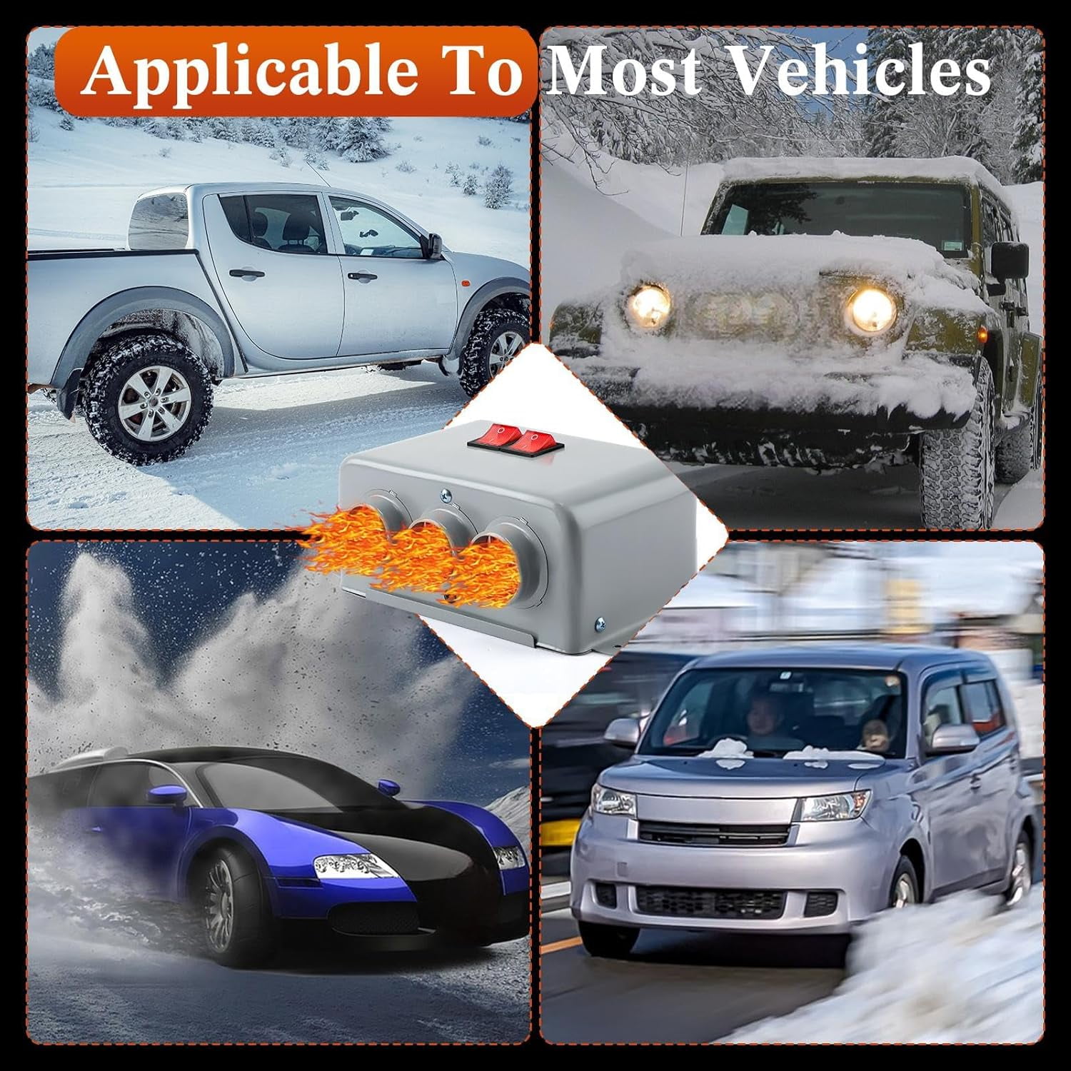 Car Heater Auto Interior Heater Fan,12V 600W‑800W Dual Gear Car Demister Winter Fast Heating Warmer Frost Removing Low Noise Car Windshield Defroster and Defogger for RV Vehicle Trucks Boat(80-100℃)
