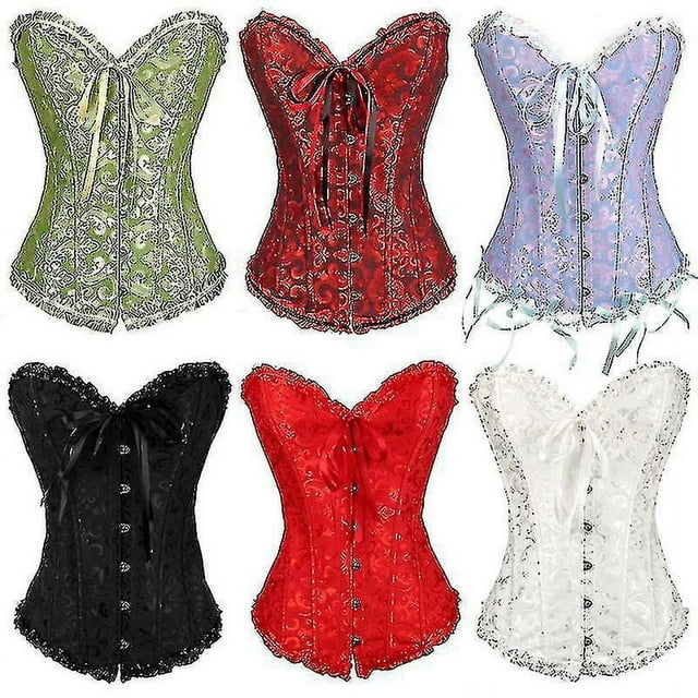 Mujer Vintage Palace Shapewear Bustiers Corsés Satén Deshuesado Cordones Sin Tirantes Overbust Corsé Body Nupcial