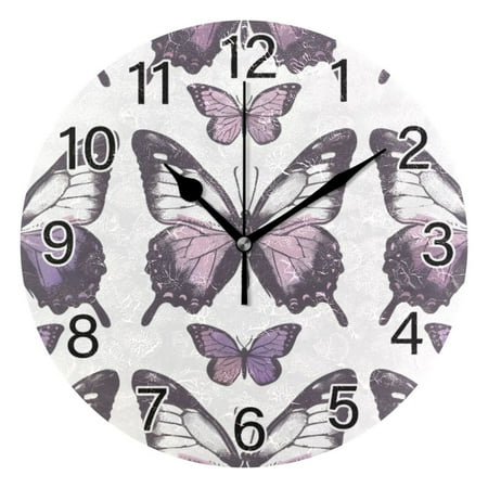 Ryvnso Purple Butterfly Wall Clock Non Ticking Silent Kitchen Clock Battery Operated Clocks 10 inch