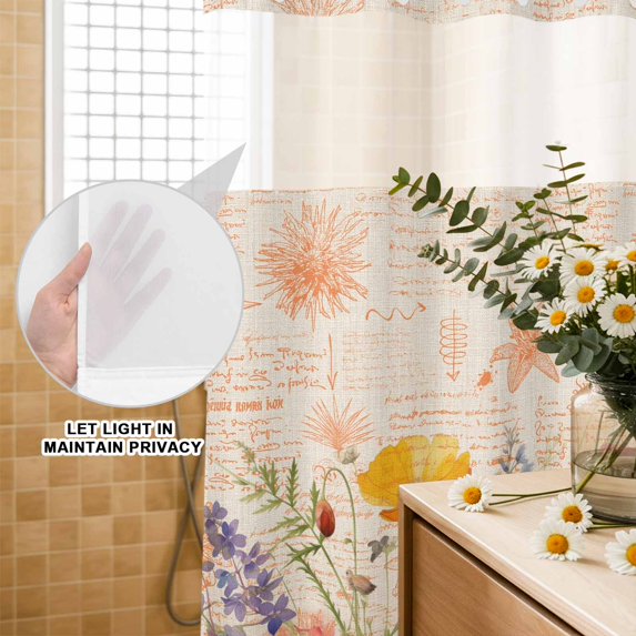 No Hook Shower Curtain with Built-in Rings - Patriotic Memorial Day Washable Waterproof Fabric Bathroom Curtains for Hotel,Rentals, Stall 36 X 78 Inch , Vintage Red Poppies Summer Flowers