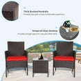 thumbnail image 6 of SOLAURA 3-Piece Outdoor Bistro Set Patio Brown Wicker Chairs and Table Set with Red Cushions, 6 of 7