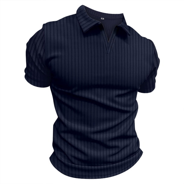 Gibobby Camisas Tipo Polo para Hombre Polo de manga corta con cierre para hombre estilo casual de punto(Marina,G)