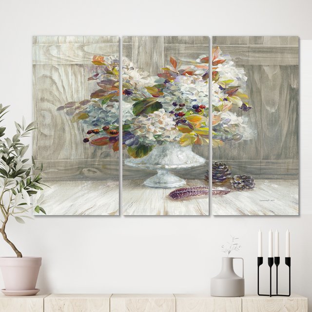 Designart - Floraux Rustiques Blancs - Art Mural Premium sur Toile Cabane & Lodge