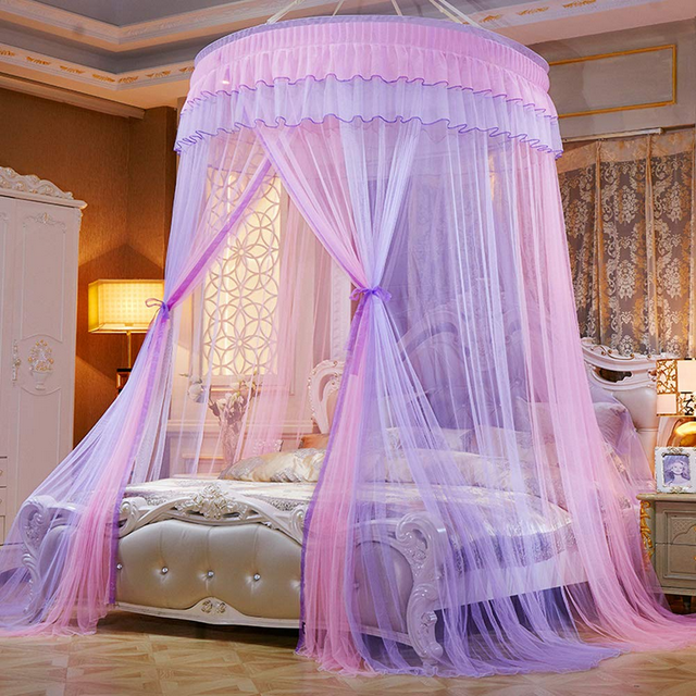 CHUANK Moustiquaire pour Baldaquin de Lit - Rideaux de Lit Princesse Élégants en Dentelle Ronde en Maille Transparente - Moustiquaire de Literie Dôme Princesse
