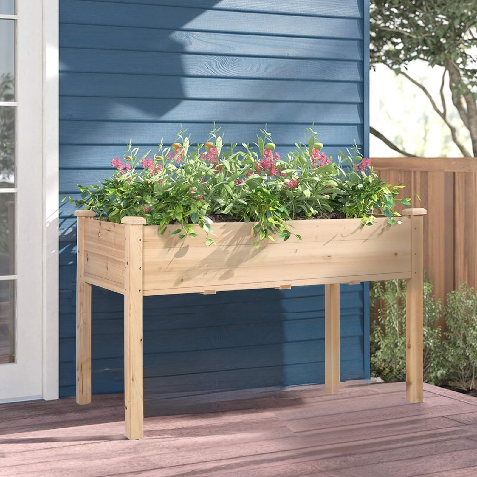 Blorly Wooden Raised Beds for Garden, Elevated Planter Box for Vegetable/Flower/Herb, Raised Growing Bed with Drainage Holes for Patio, Backyard, Garden, Natural Wood, 48"x24"