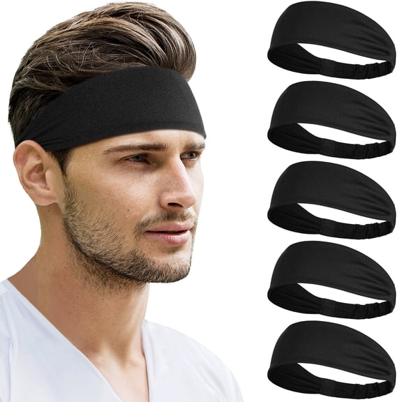 Beister Sweat Wicking Headbands (5 Pack), Elastic Non Slip Sports Sweatbands for Men & Women, Athletic Workout Bands for Running, Yoga, Gym