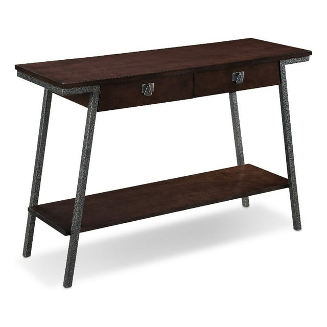 Leick Empiria 2 Drawer Wood Console Table in Walnut and Foundry Bronze