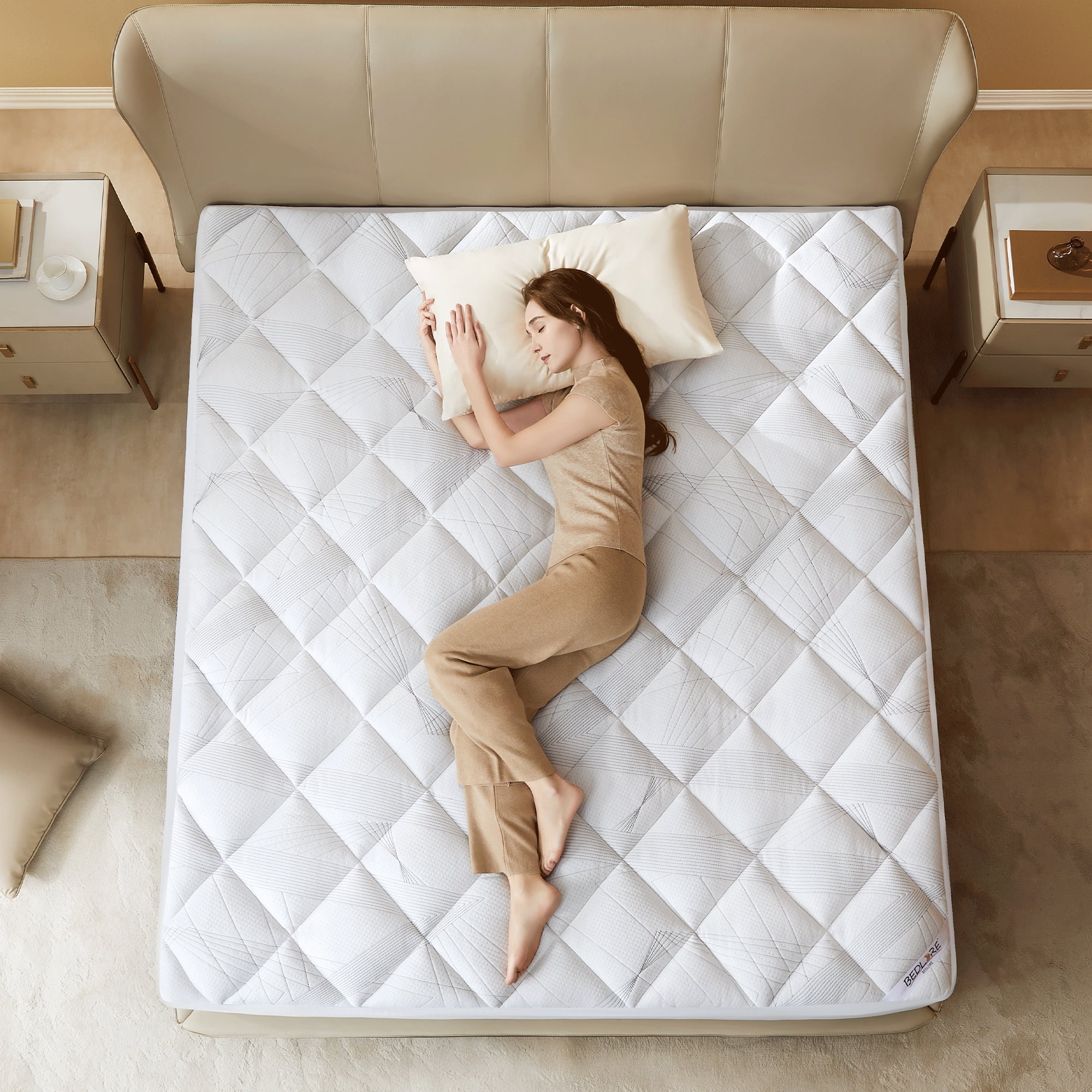 BEDLORE Cal King Size Mattress Topper, Fluffy Pillow Top Mattress Pad for Back Pain, Bamboo Breathable Mattress Cover with 6-18 Inches Deep Pocket