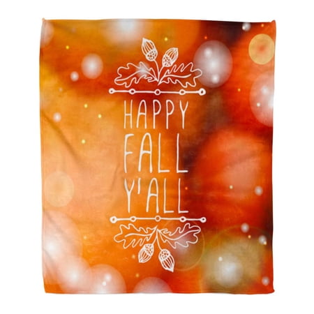 SIDONKU Throw Blanket Warm Cozy Print Flannel Happy Fall Y All Hand Sketched Typographic Acorns on Blurred Comfortable Soft for Bed Sofa and Couch 58x80 Inches