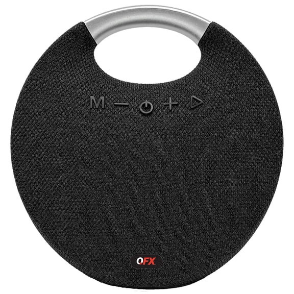 QFX Portable Bluetooth Speaker with Passive Bass Radiator and FM Radio, True Wireless, Black, BT-200