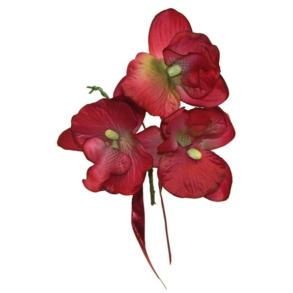 Wine Red Orchid Wrapped in Ribbon 6in Artificial Polysilk Fake Flower Boutonniere for Craft Home Garden Outdoor Bouquet Arrangement Ceremony Wedding Arch Floral Wall Aisle Decor (Burgundy, Set of 6)