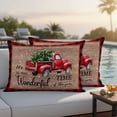 thumbnail image 5 of Christmas Red Truck Pillow Covers 2 Pack Winter Tree Snowflake Red Plaid Board Pillowcase Waterproof Outdoor Throw Pillow Cover for Patio Balcony Rectangular Cushion 20”x12”, 5 of 9