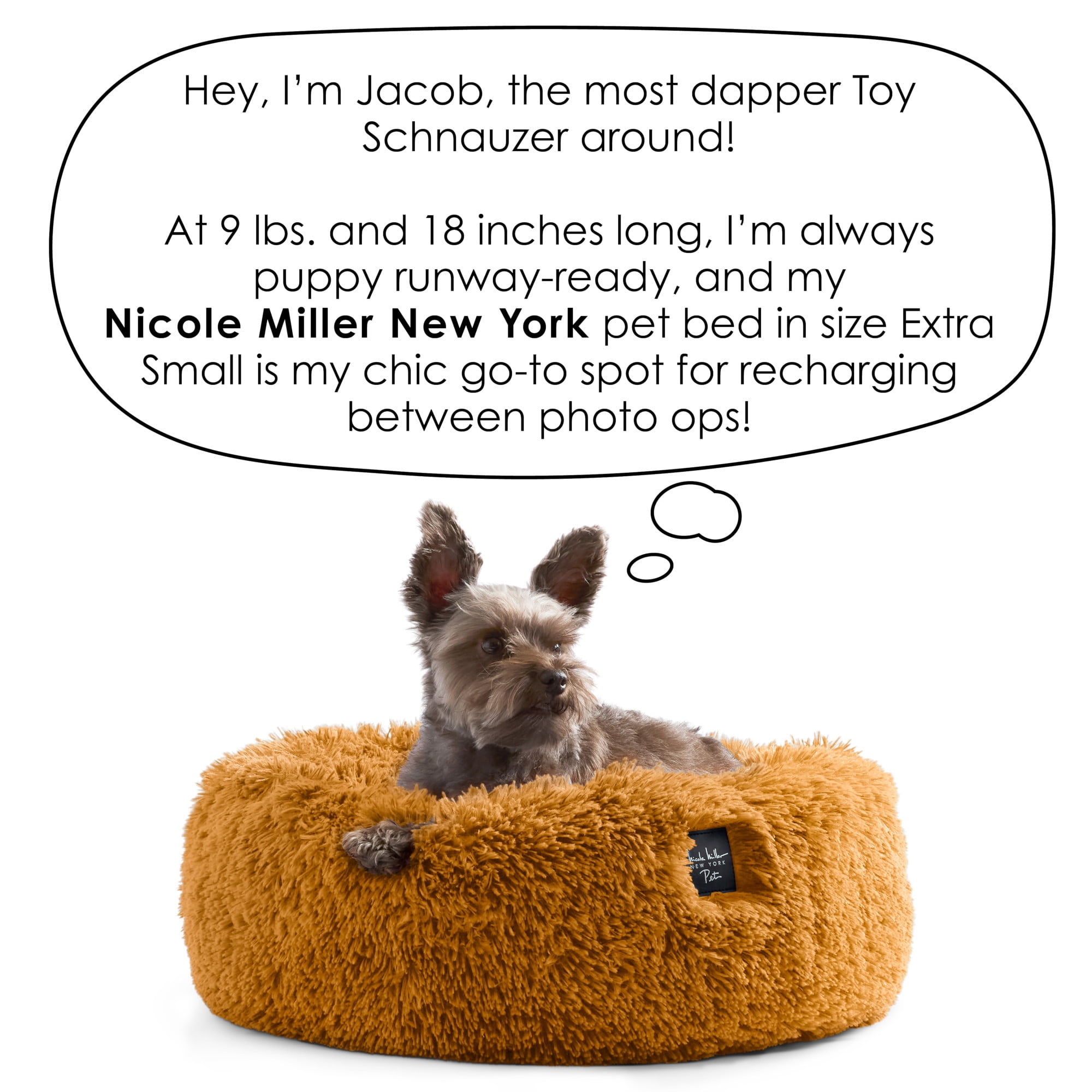 NICOLE MILLER NEW YORK PET Ellie Fuzzy Solid Donut Pet Bed, Plush, Cozy & Calming, Water Repellent, Non-Slip Bottom, 100% Machine Washable, Gold, X-Small 19"x19"x7" Round