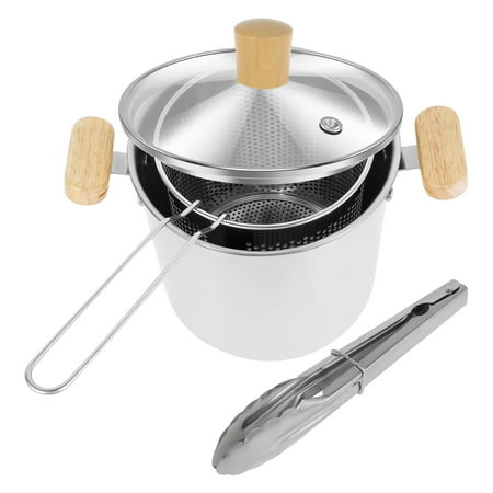 

Sutowe Deep Fryer Pot 4000ml 304 Stainless Steel Deep Oil Fryer with Strainer Basket Wooden Handle Portable Small Deep Fryer Pot Japanese Tempura Deep Fryers for Frying Shrimp Chicken
