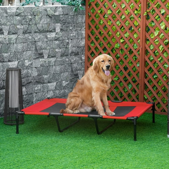 Pawhut 48" x 36" Elevated Folding Dog Cot Cooling Summer Pet Bed, Red
