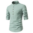 thumbnail image 2 of WREESH Mens Dress Shirts Long Sleeve Striped Shirts Casual Button Up Shirt Basic Stand Collar Pullover Green, 2 of 9