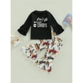 thumbnail image 2 of Gzhioc Kid Girls Pants Suit, Long Sleeve Round Neck Letters Print Tops + Casual Bell-Bottomed Horse Print Pants,6 Months-5 Years, 2 of 9