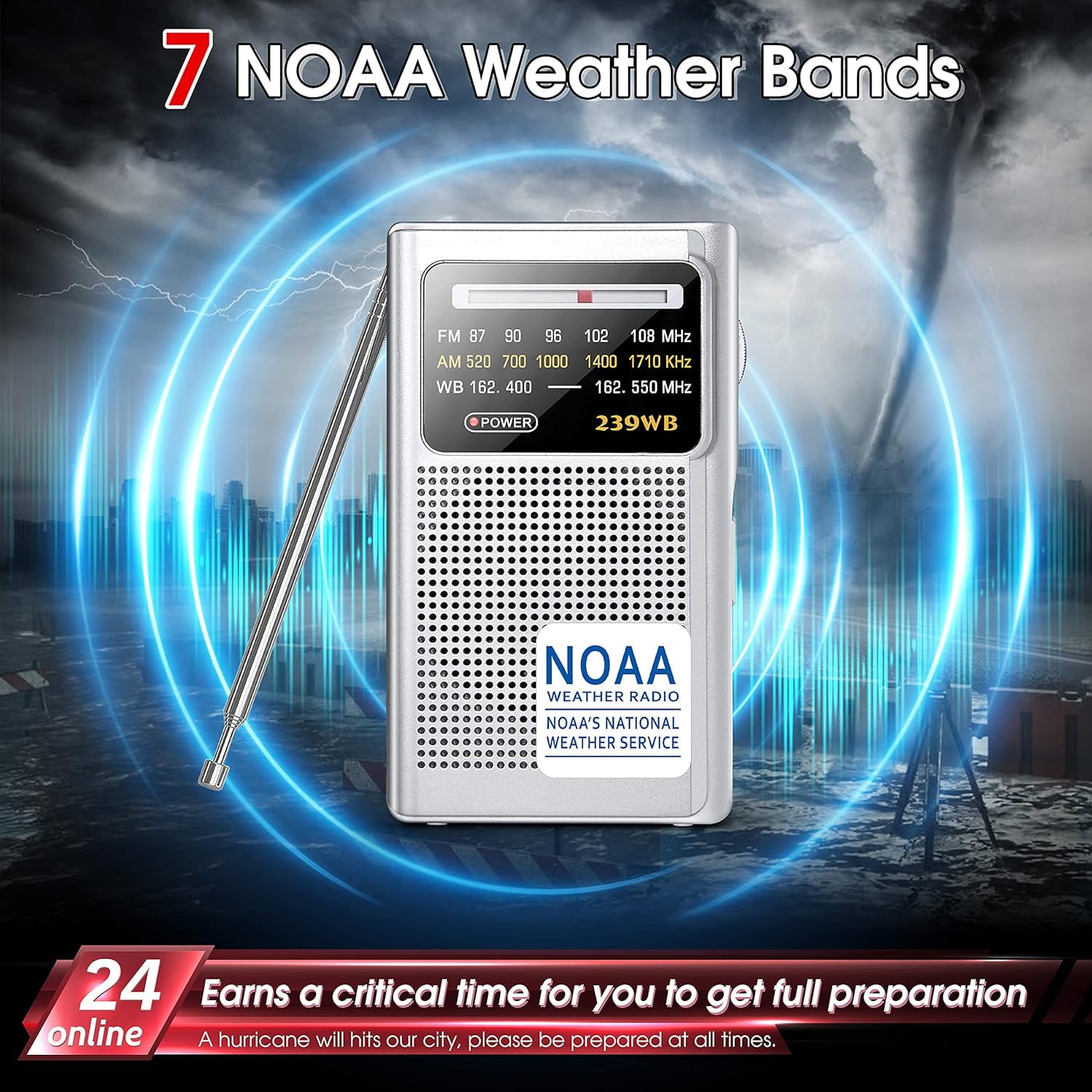 NOAA Weather Radio, AM/FM Battery Operated Transistor Portable Radio with Best Reception,Stereo Earphone Jack,Powered by 2 AA Battery for Emergency,Hurricane,Running, Walking,Home (Silver)