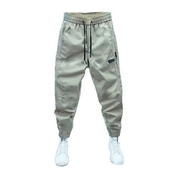 Skymirror Men Harem Pants Drawstring Elastic Waist Slim Fit Ankle-banded Thin Stretchy Solid Color Pockets Soft Breathable Outdoor Streetwear Men Long Trousers