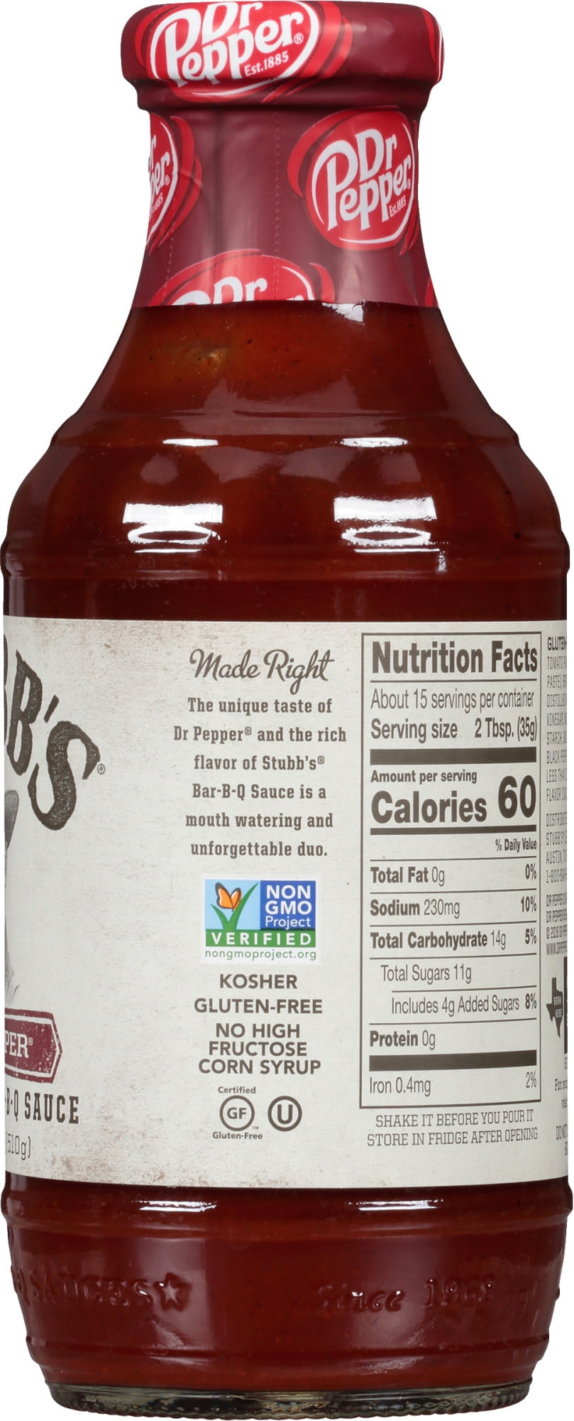 Stubb's Gluten Free Dr Pepper Barbecue Sauce, 18 oz Bottle