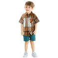 thumbnail image 1 of AWZXDE T-Shirt à Manches Courtes à Carreaux pour Garçons Tout-Petits, Style Cardigan en Coton avec Col à Revers, 1 of 3