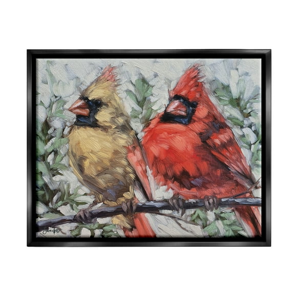 Stupell Two Cardinals Perched Winter Trees Animals & Insects Painting Black Floater Framed Art Print Wall Art