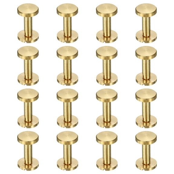 Uxcell 16 Pcs Brass Chicago Screws 0.7 inch Height Flat Head Screw Binding Rivets for Decorating Bags